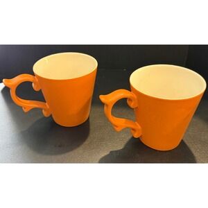 Tazo Mugs Mug Orange Set of 2 Rococo Swirl Scroll Handle Ceramic Tea Coffee